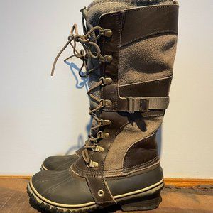 Sorel Womens 7.5 Conquest Carly Tall Winter Snow Boots Waterproof Leather Brown